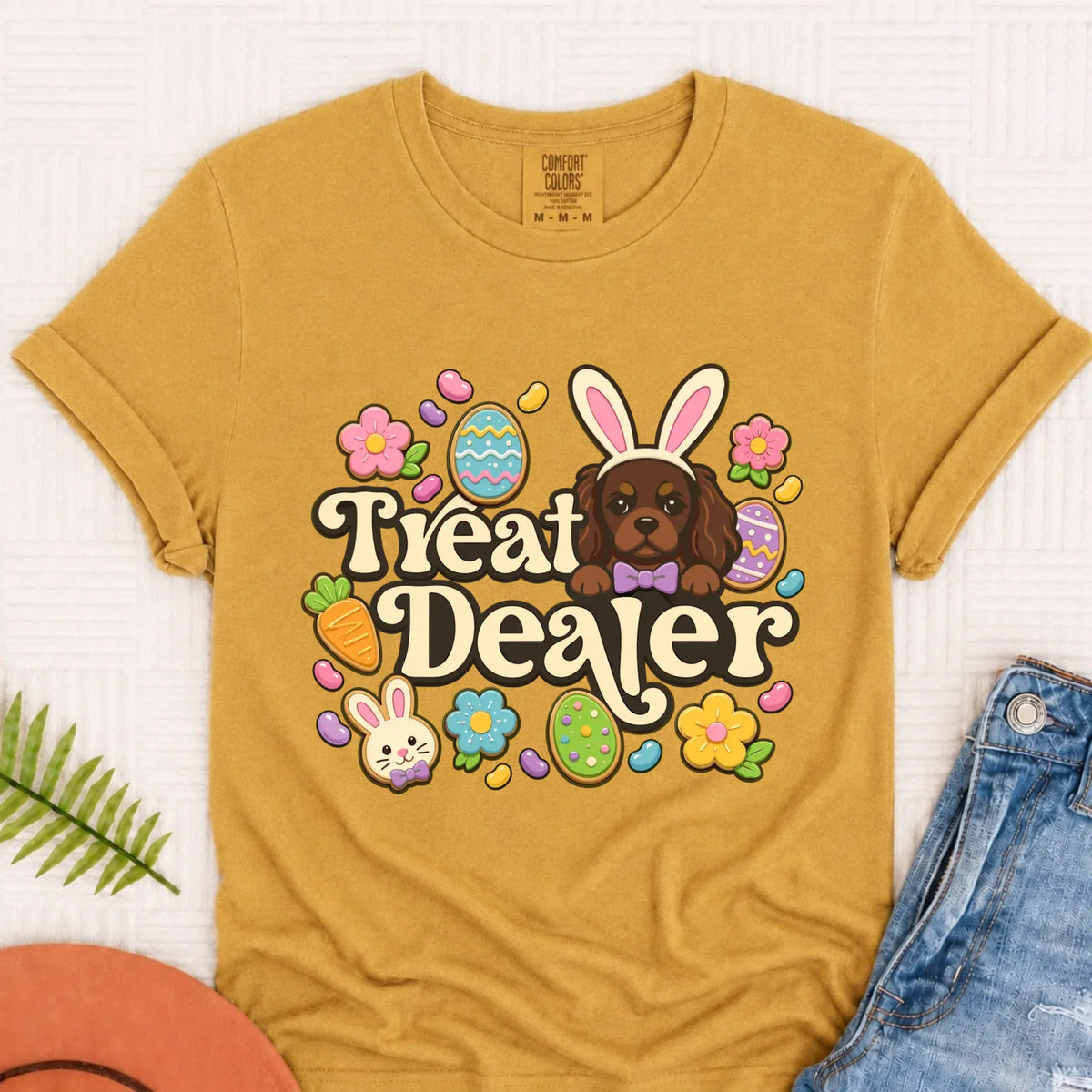 Custom Cavalier Easter Treat Dealer Unisex Tshirt Mustard