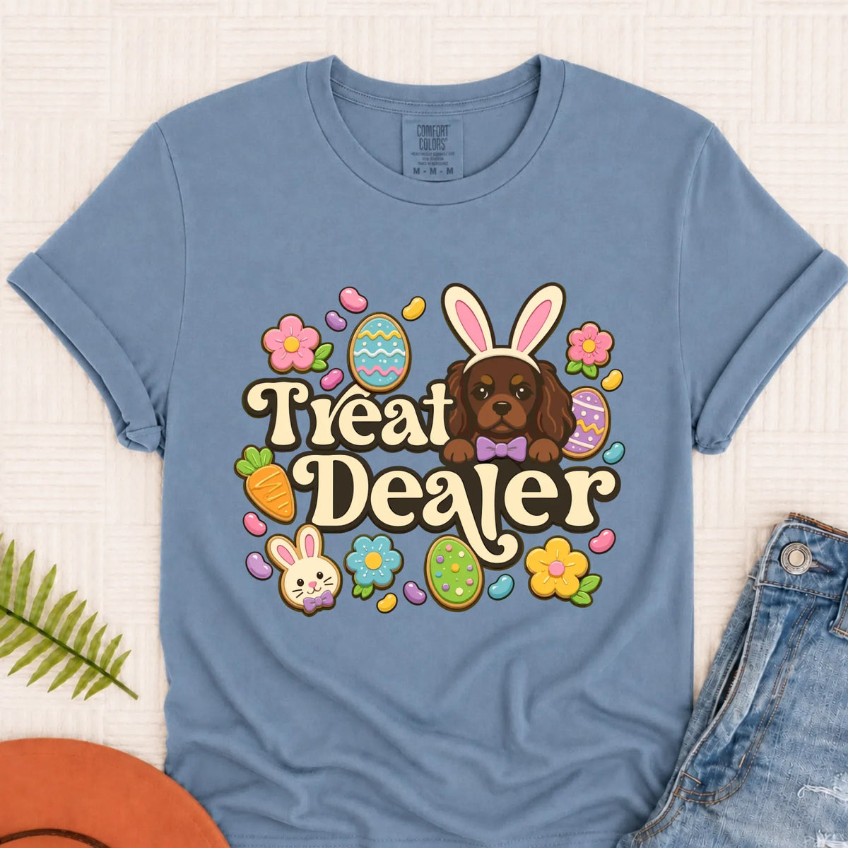Custom Cavalier Easter Treat Dealer Unisex Tshirt Blue Jean
