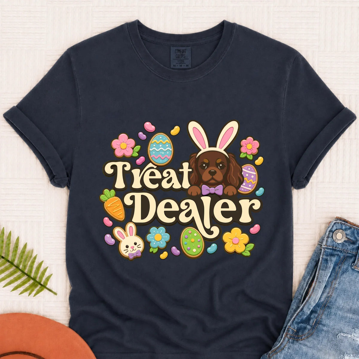 Custom Cavalier Easter Treat Dealer Unisex Tshirt Navy
