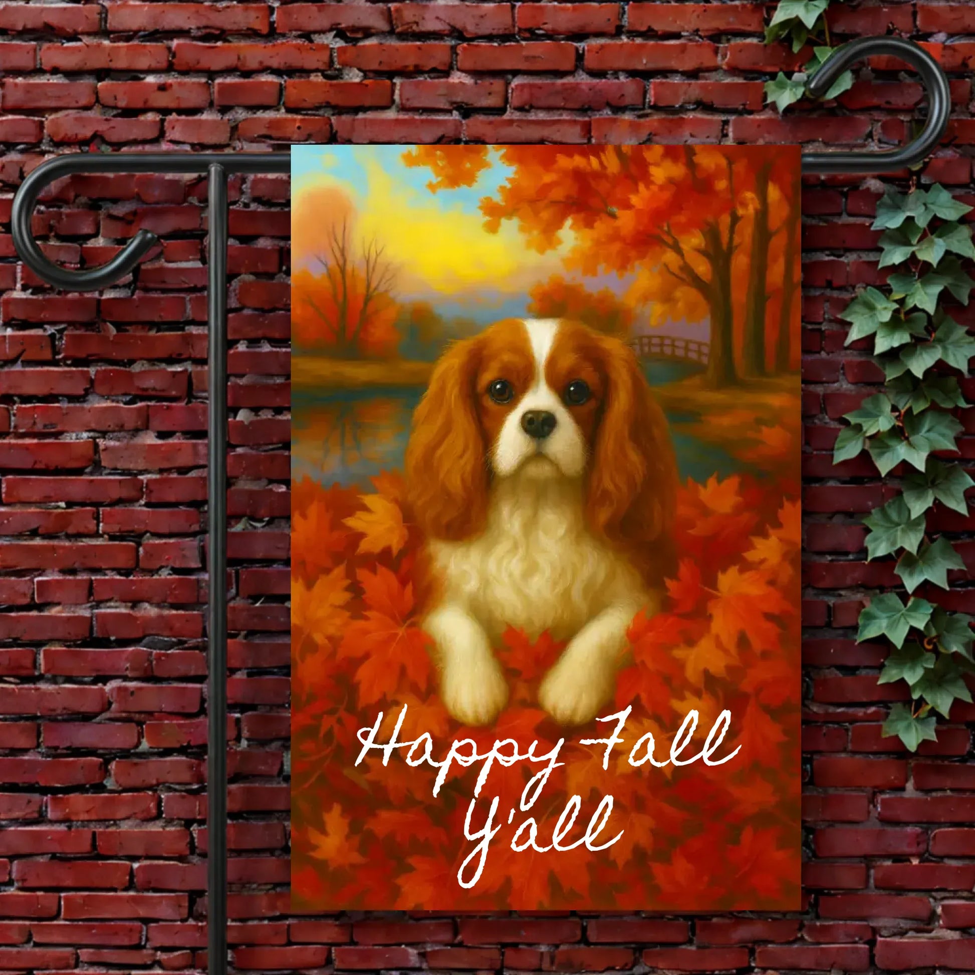 Custom Cavalier Fall Ya'll Autumn Leaves Garden Flag 12'' × 18''