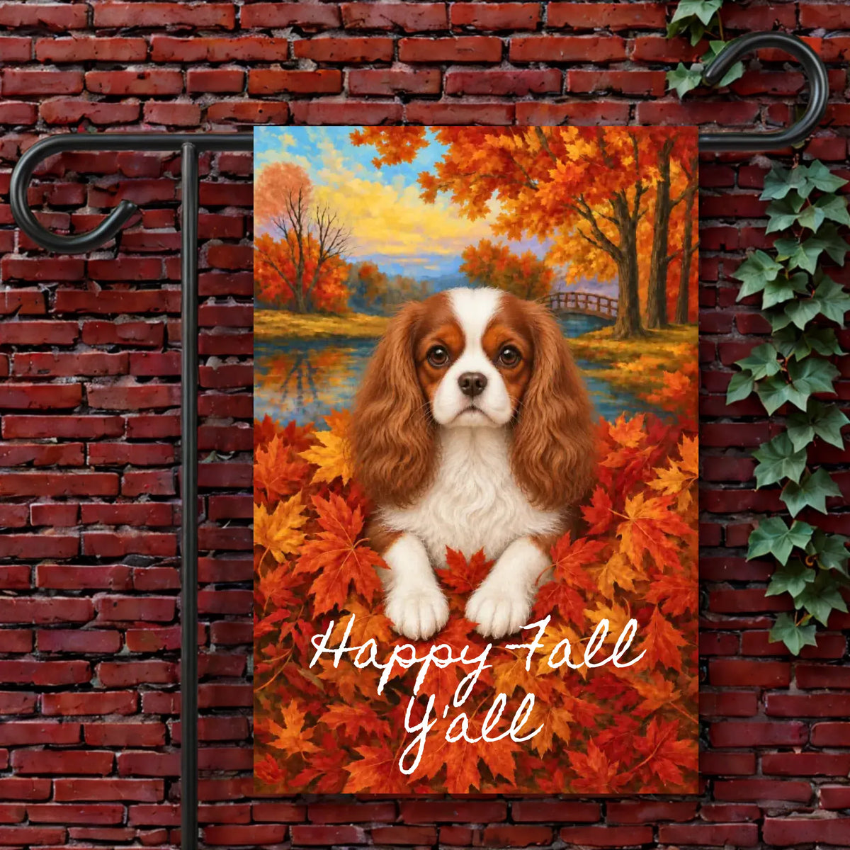 Custom Cavalier Fall Ya'll Autumn Leaves Garden Flag 12'' × 18''
