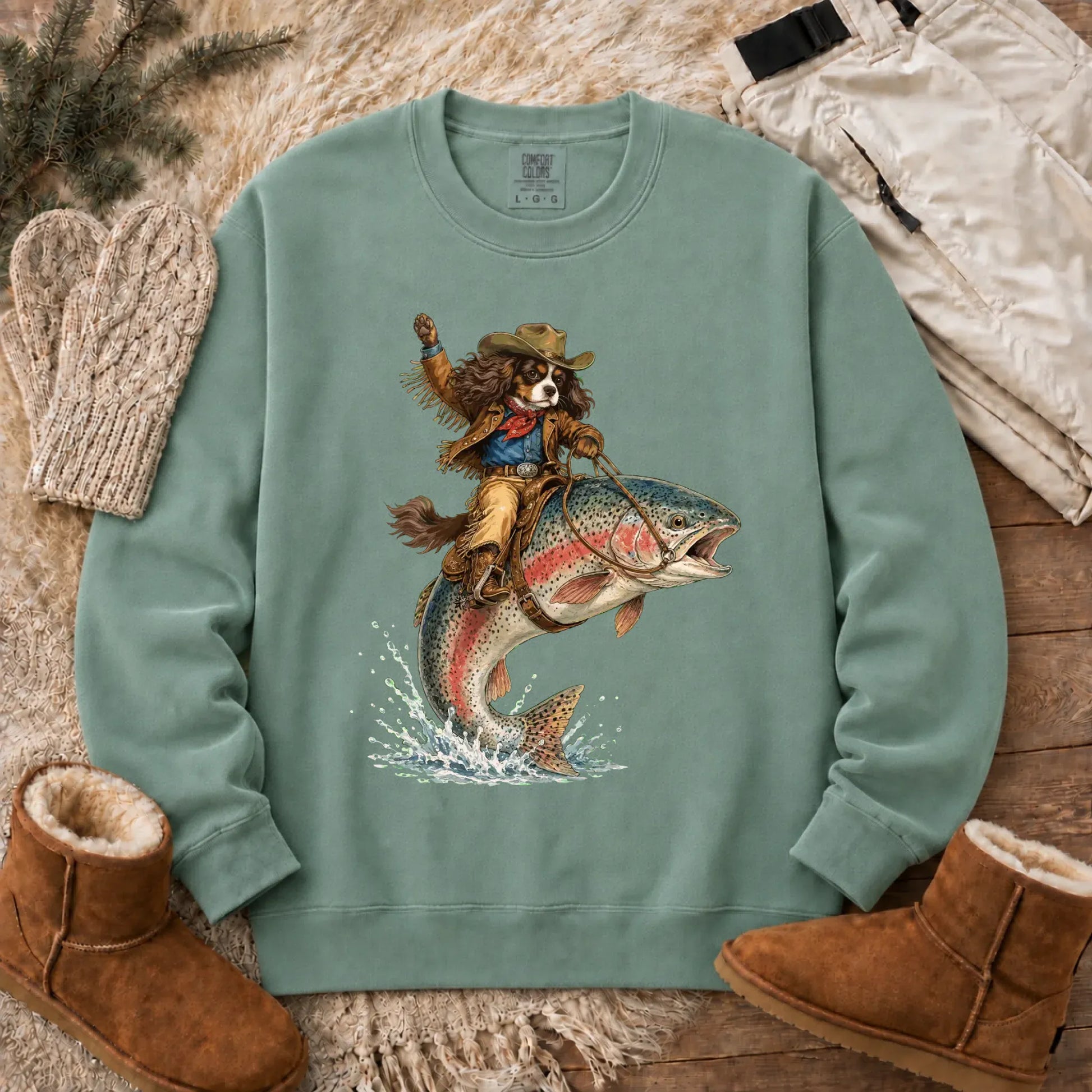 Custom Cavalier Fishing Unisex Sweatshirt Light Green
