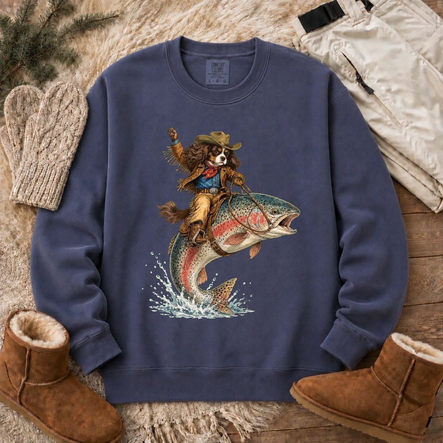 Custom Cavalier Fishing Unisex Sweatshirt Denim