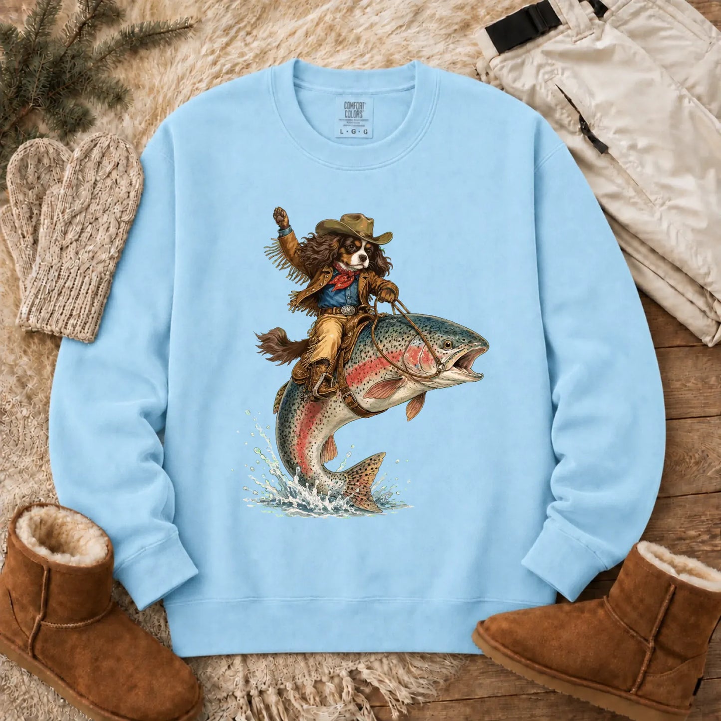 Custom Cavalier Fishing Unisex Sweatshirt Chambray