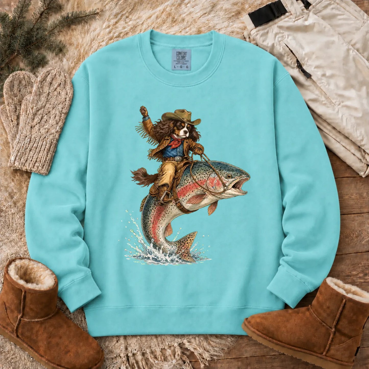 Custom Cavalier Fishing Unisex Sweatshirt Chalky Mint