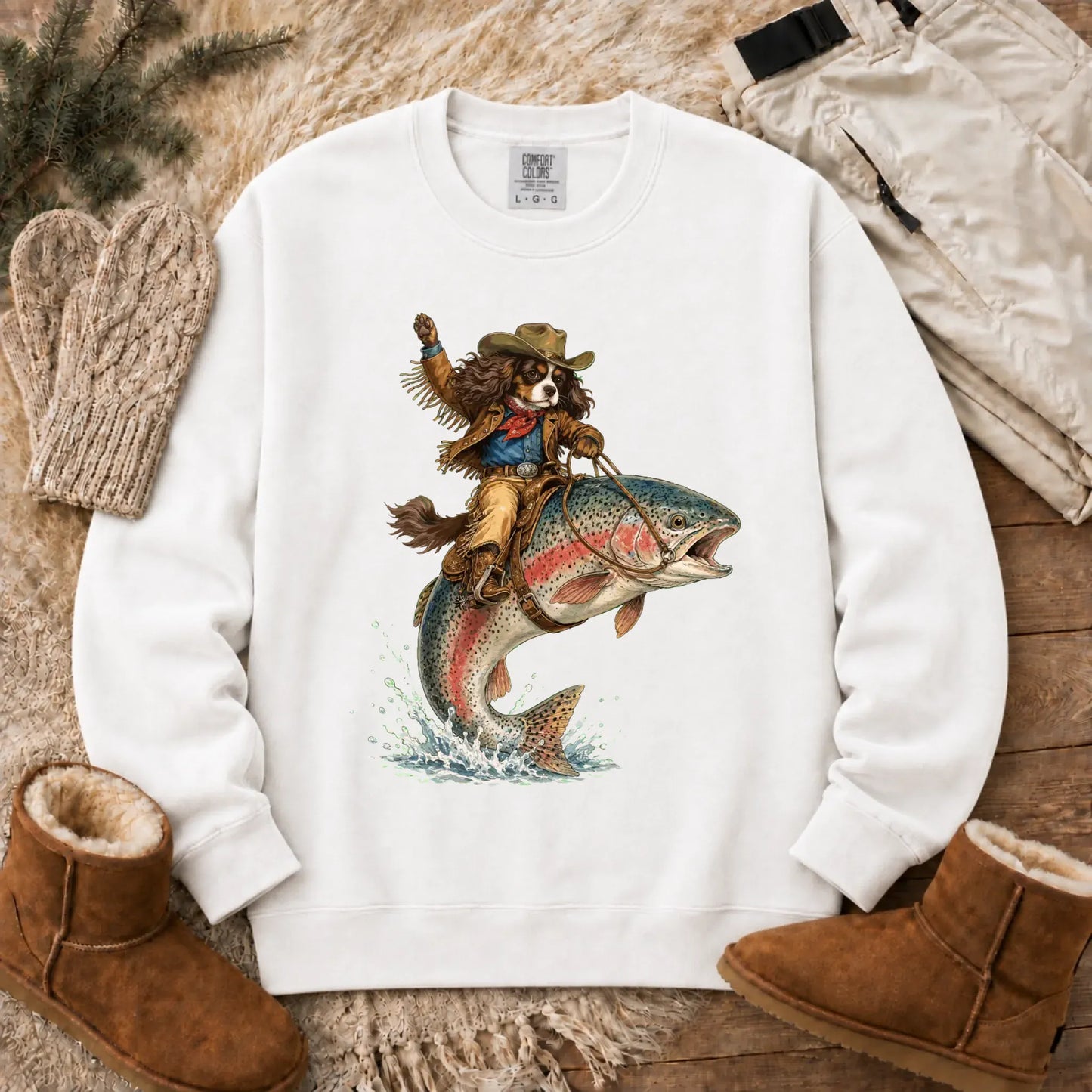 Custom Cavalier Fishing Unisex Sweatshirt White