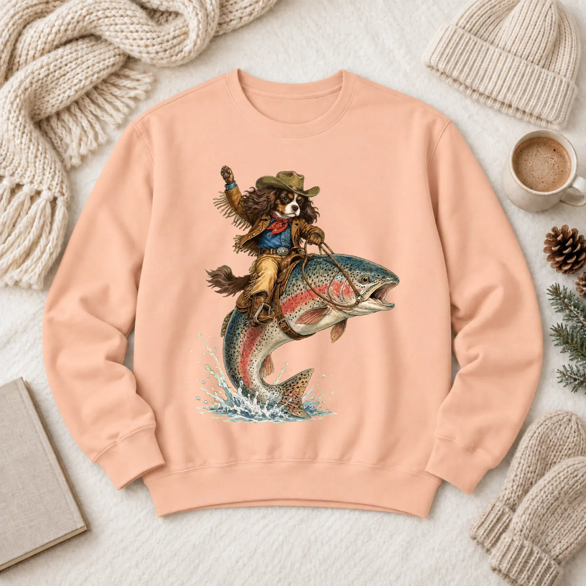 Custom Cavalier Fishing Unisex Sweatshirt Peachy