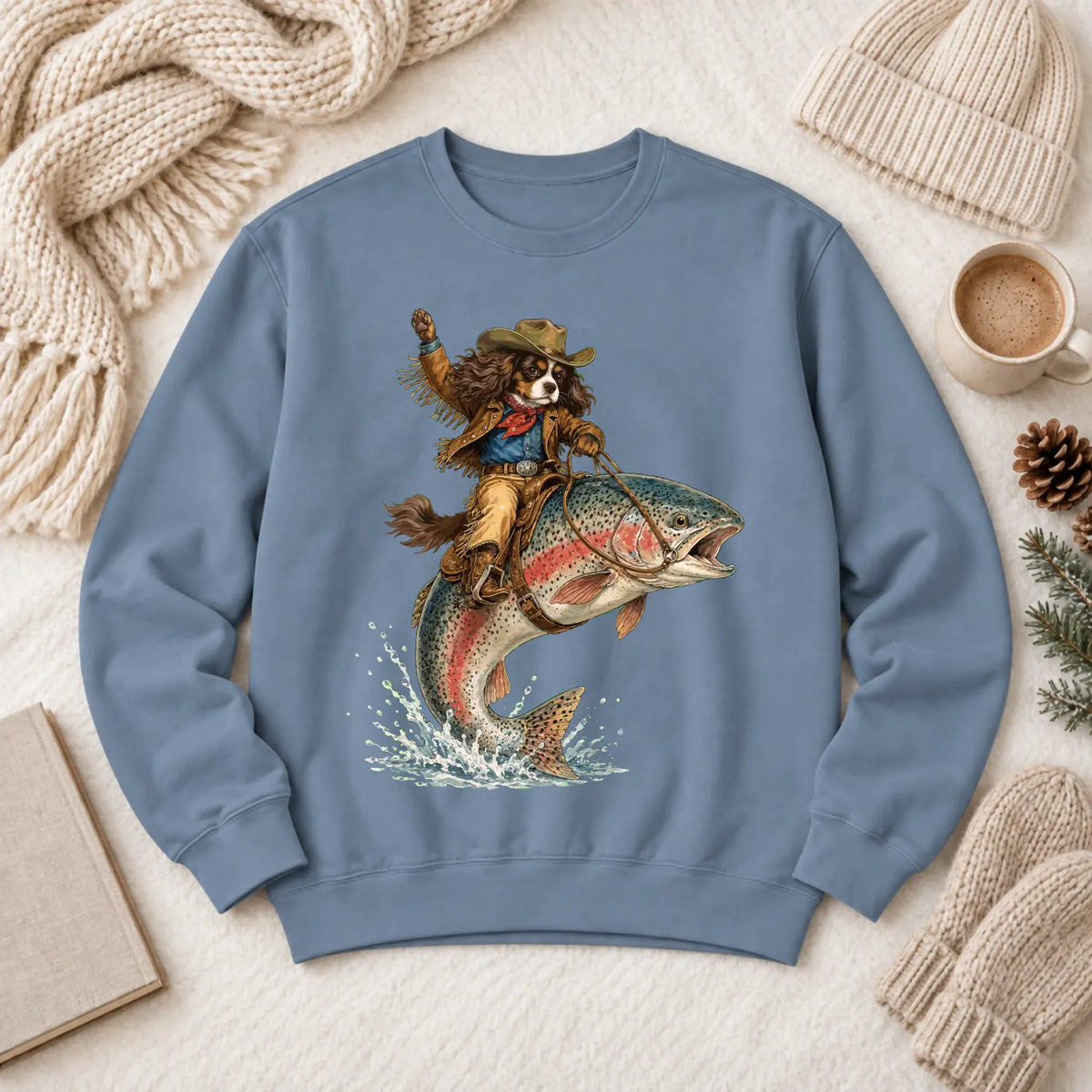 Custom Cavalier Fishing Unisex Sweatshirt Blue Jean