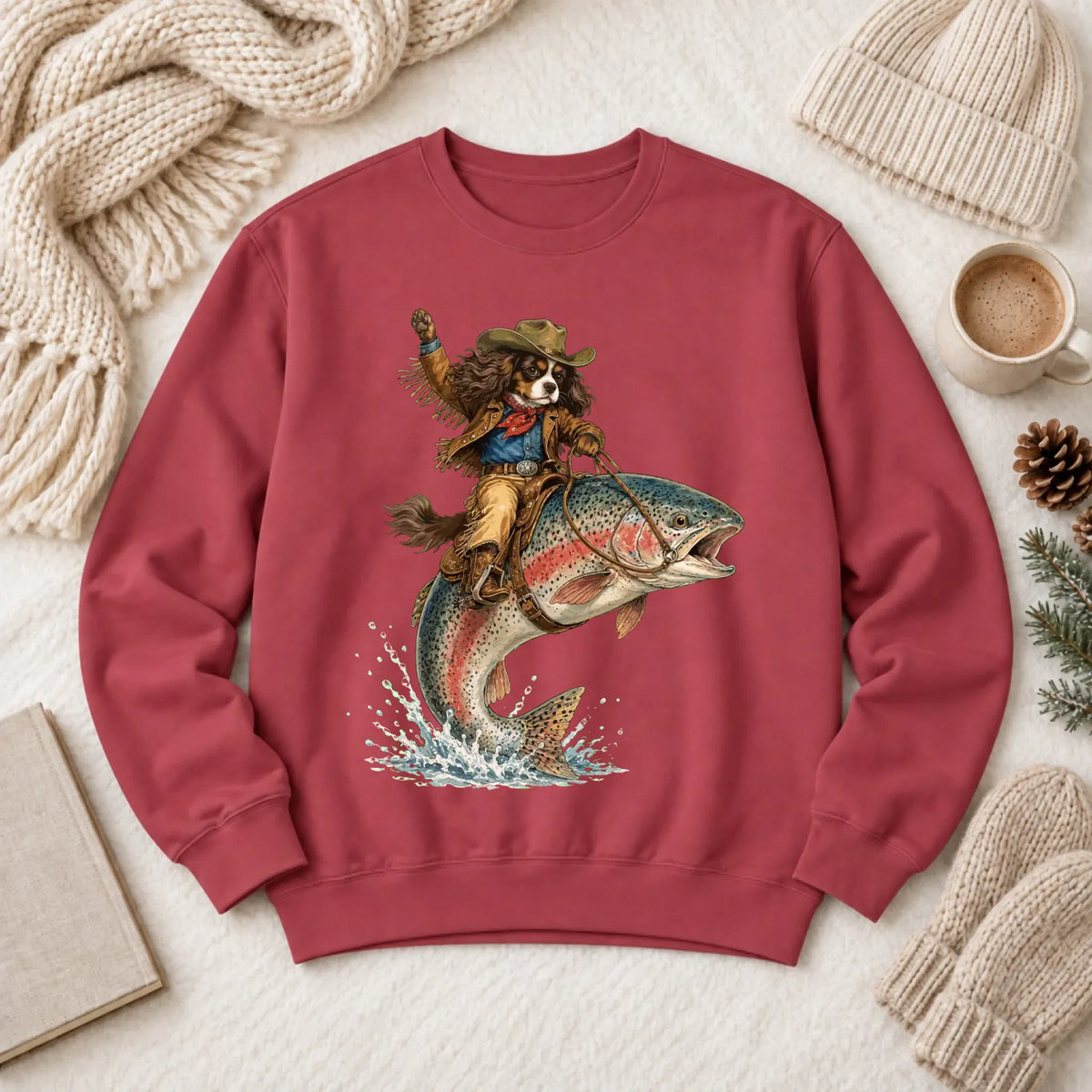Custom Cavalier Fishing Unisex Sweatshirt Crimson