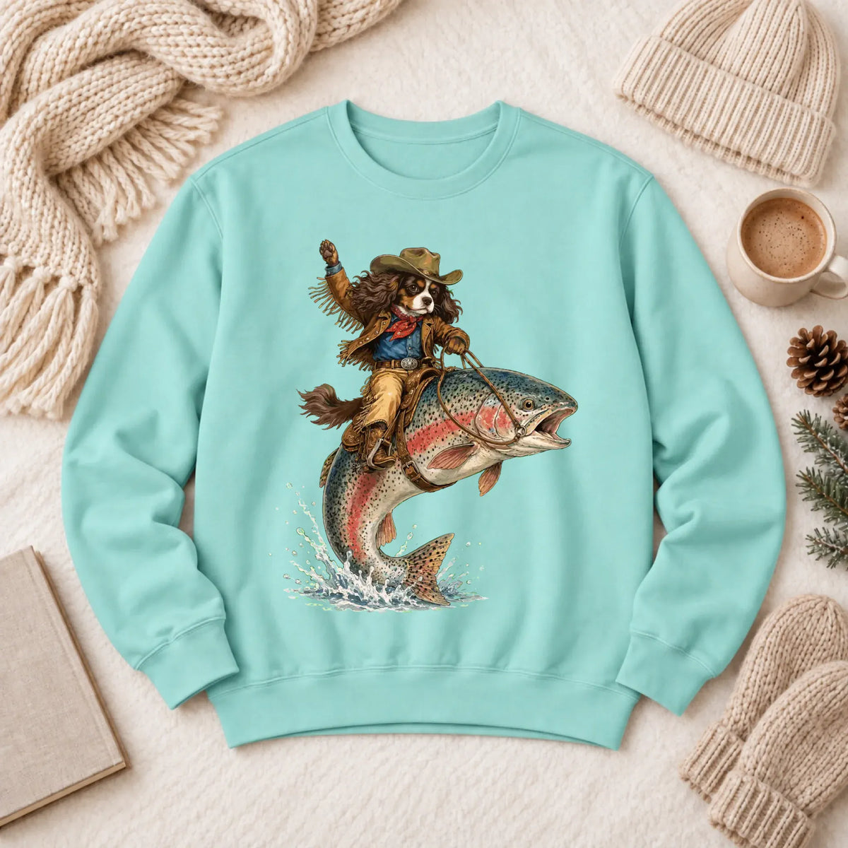 Custom Cavalier Fishing Unisex Sweatshirt Chalky Mint