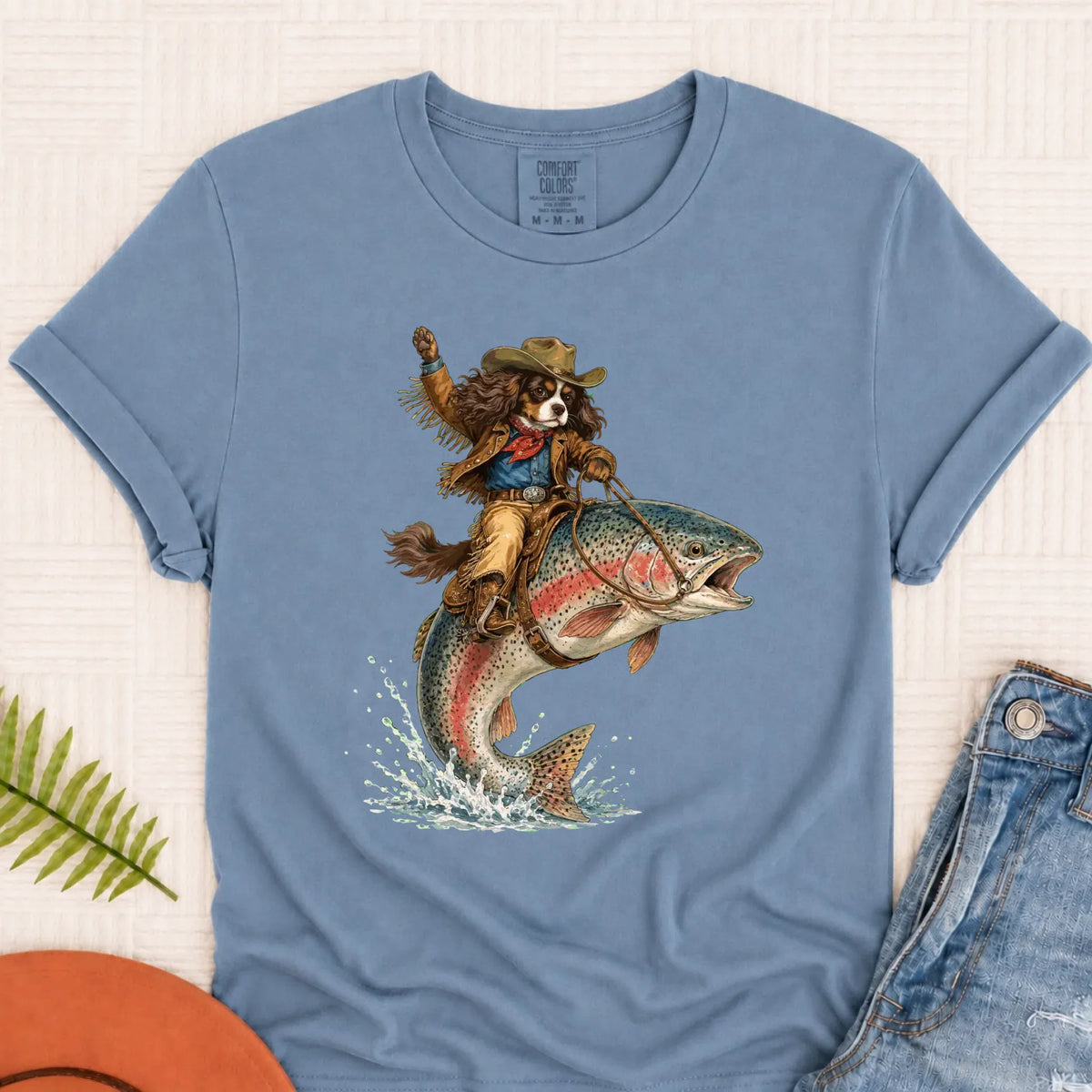 Custom Cavalier Fishing Unisex Tshirt Blue Jean