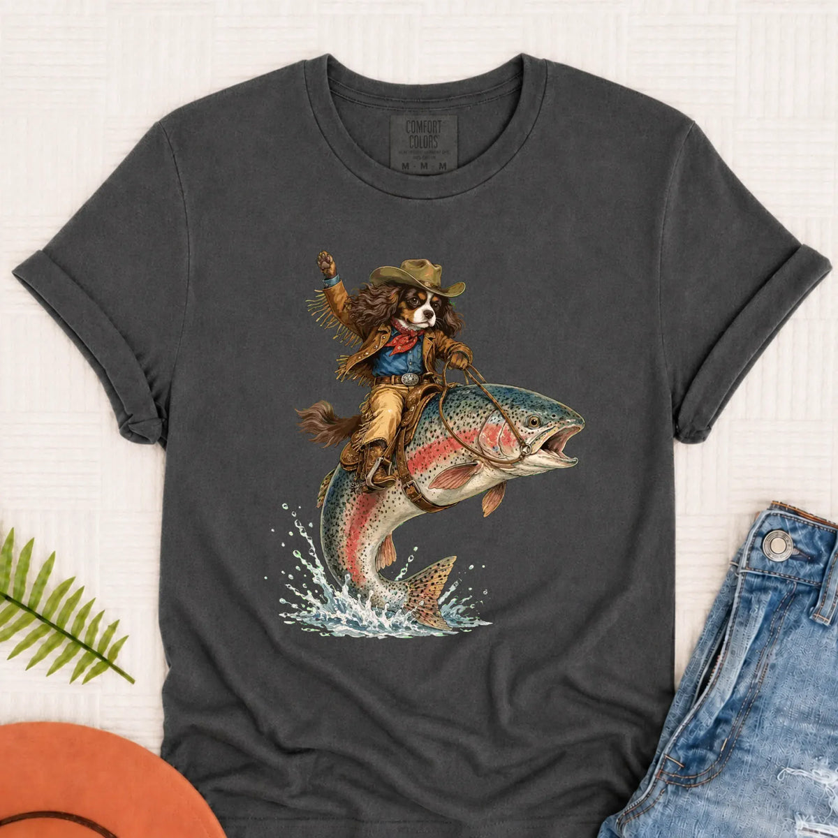 Custom Cavalier Fishing Unisex Tshirt Pepper