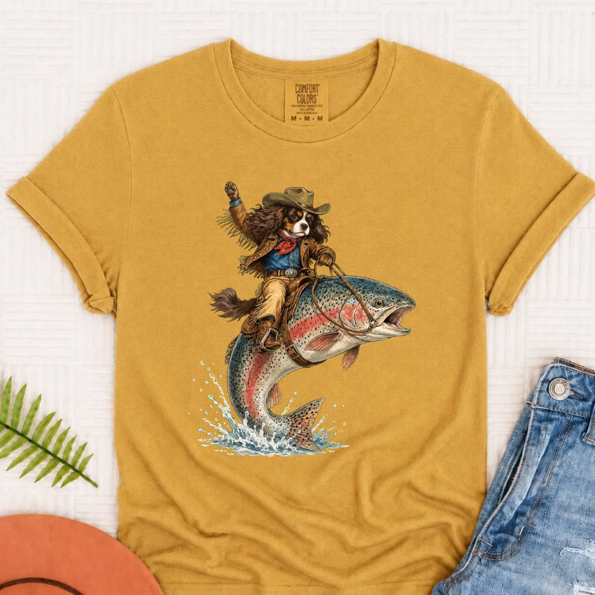 Custom Cavalier Fishing Unisex Tshirt Mustard