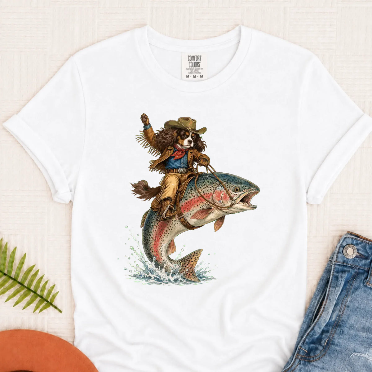 Custom Cavalier Fishing Unisex Tshirt White