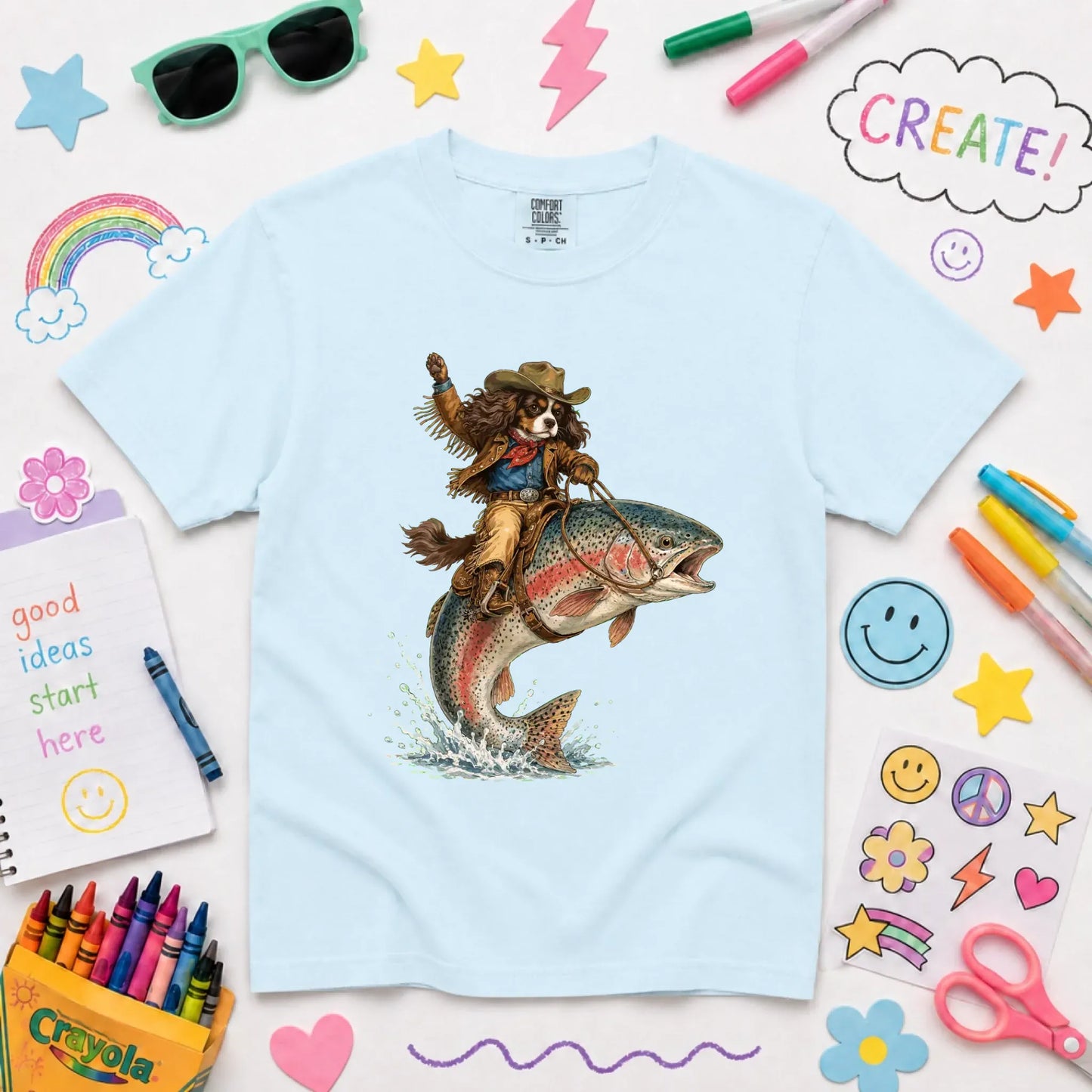 Custom Cavalier Fishing Unisex Youth Tshirt Chambray
