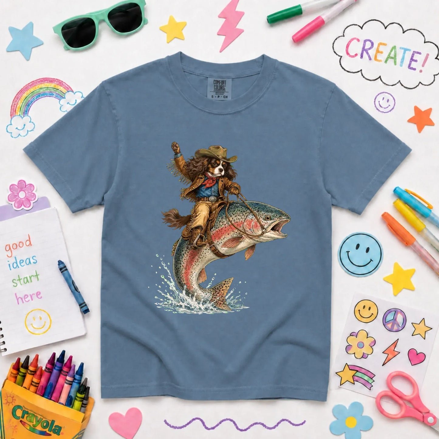 Custom Cavalier Fishing Unisex Youth Tshirt Blue Jean