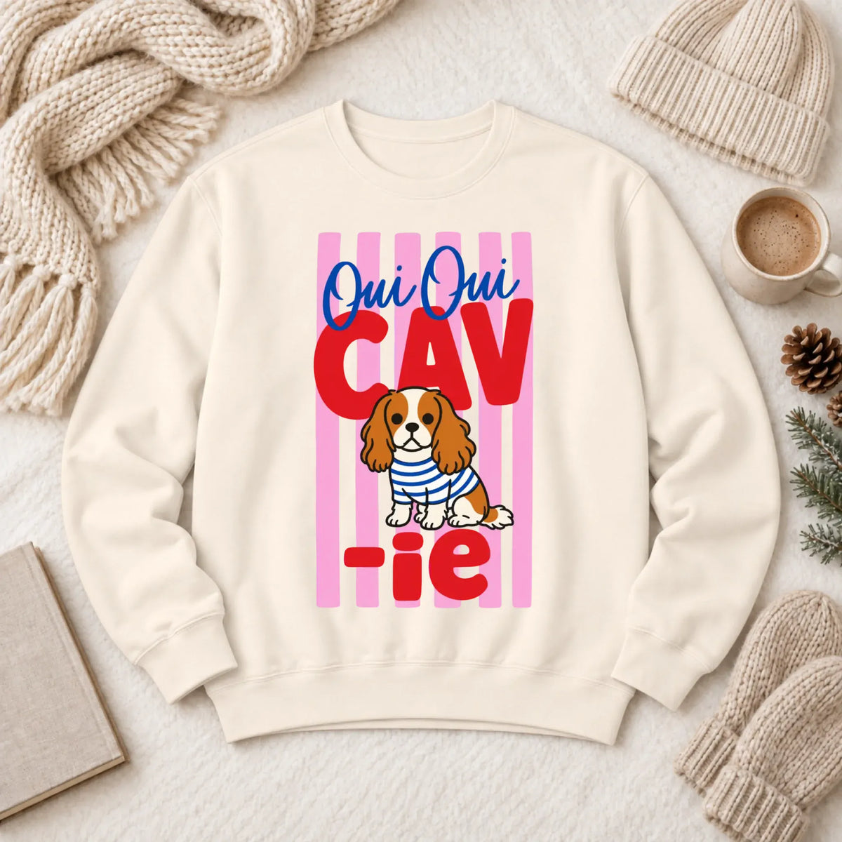 Custom Cavalier French Oui Oui Unisex Sweatshirt Ivory