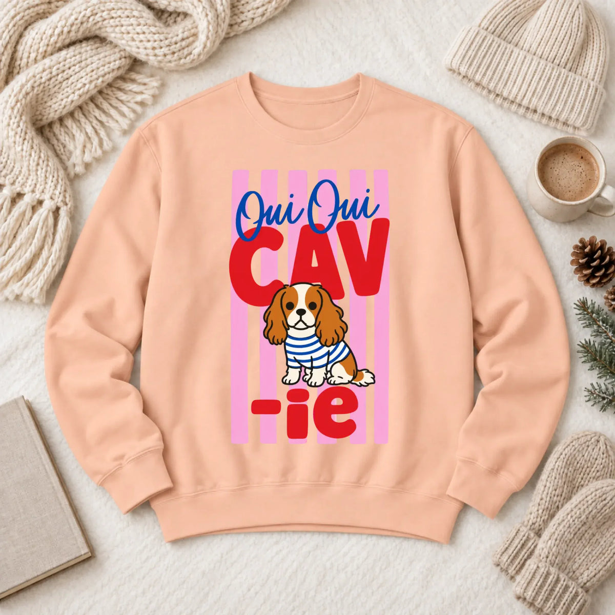 Custom Cavalier French Oui Oui Unisex Sweatshirt Peachy