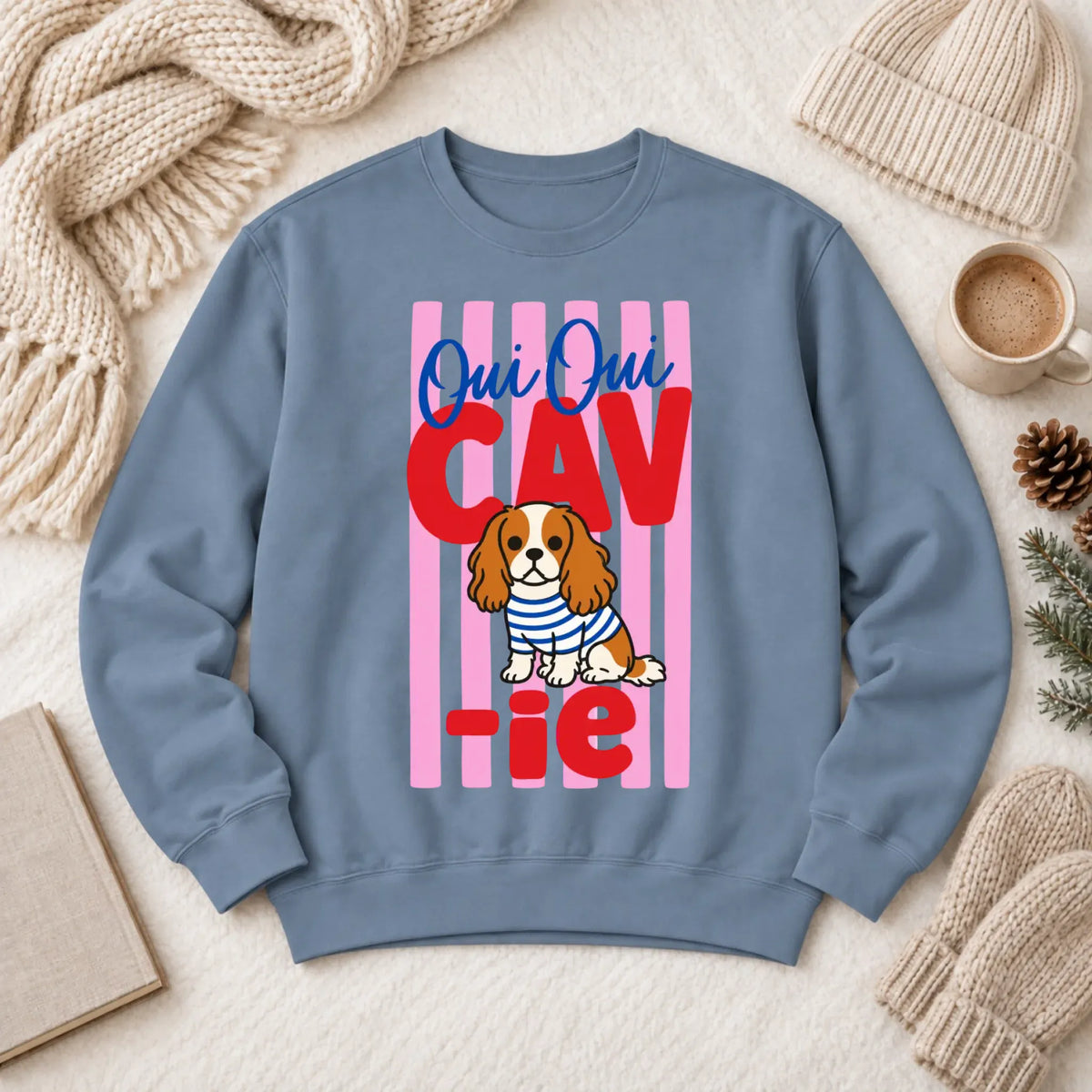 Custom Cavalier French Oui Oui Unisex Sweatshirt Blue Jean