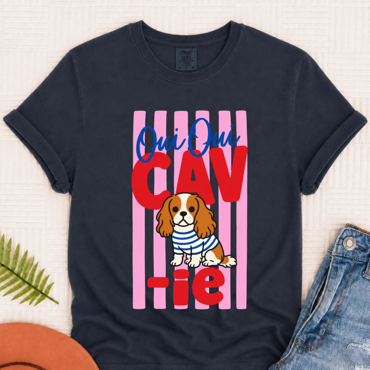Custom Cavalier French Oui Oui Unisex TShirt Navy