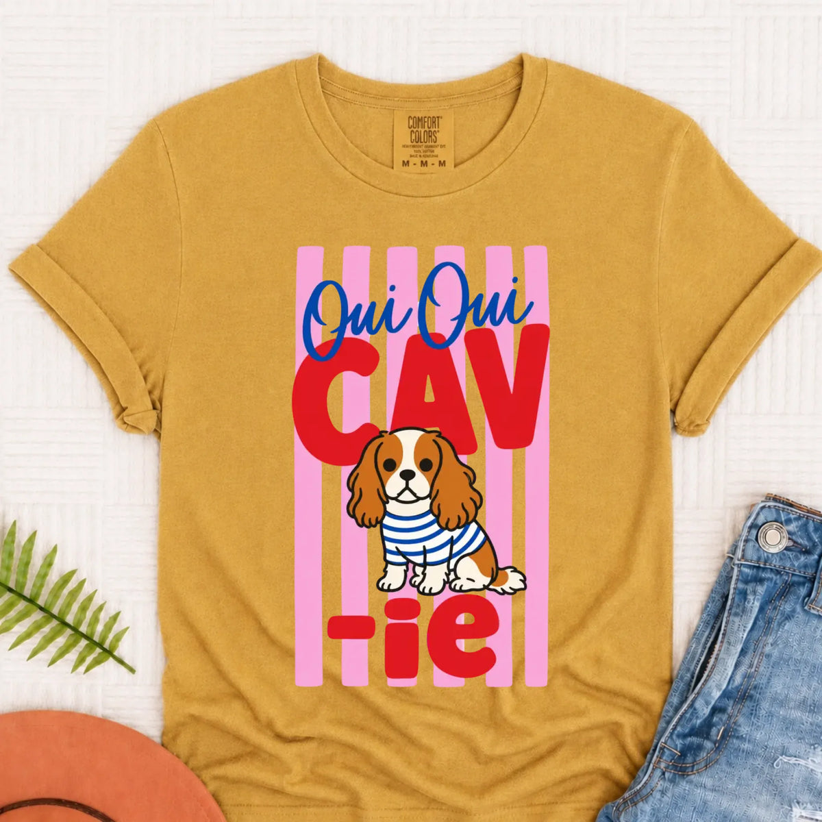 Custom Cavalier French Oui Oui Unisex TShirt Mustard