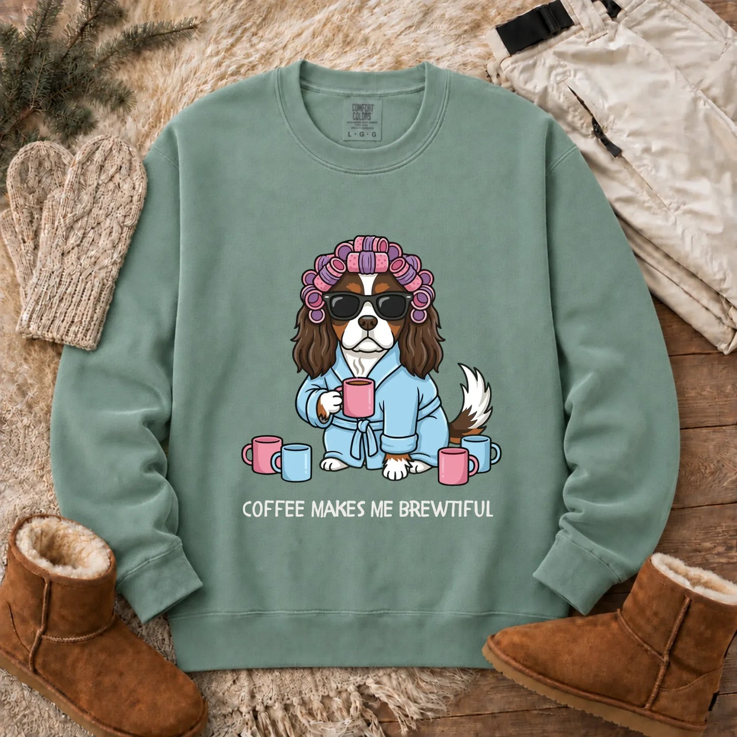 Sweatshirt Light Green / S Custom Cavalier Funny Coffee Unisex Sweatshirt