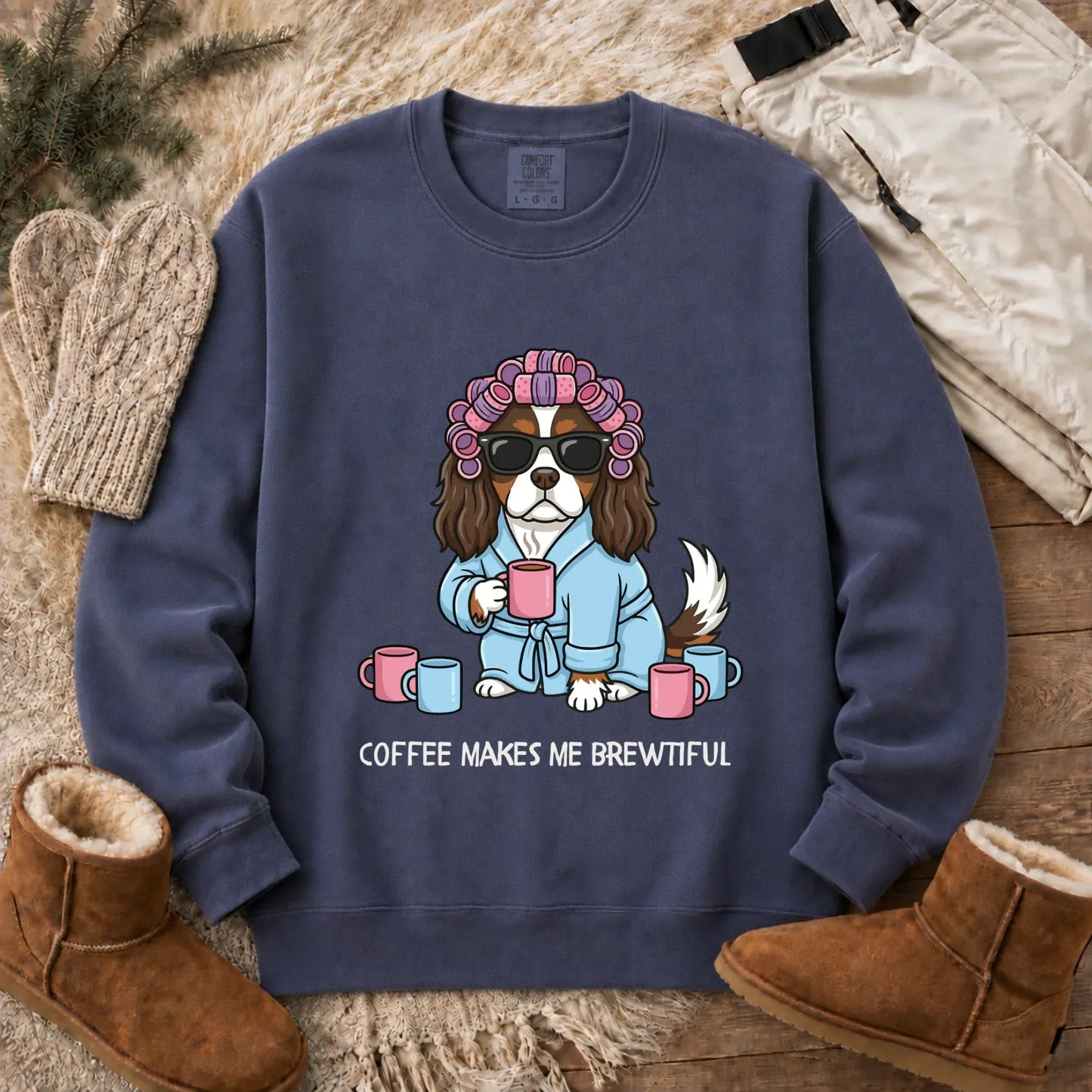 Sweatshirt Denim / S Custom Cavalier Funny Coffee Unisex Sweatshirt
