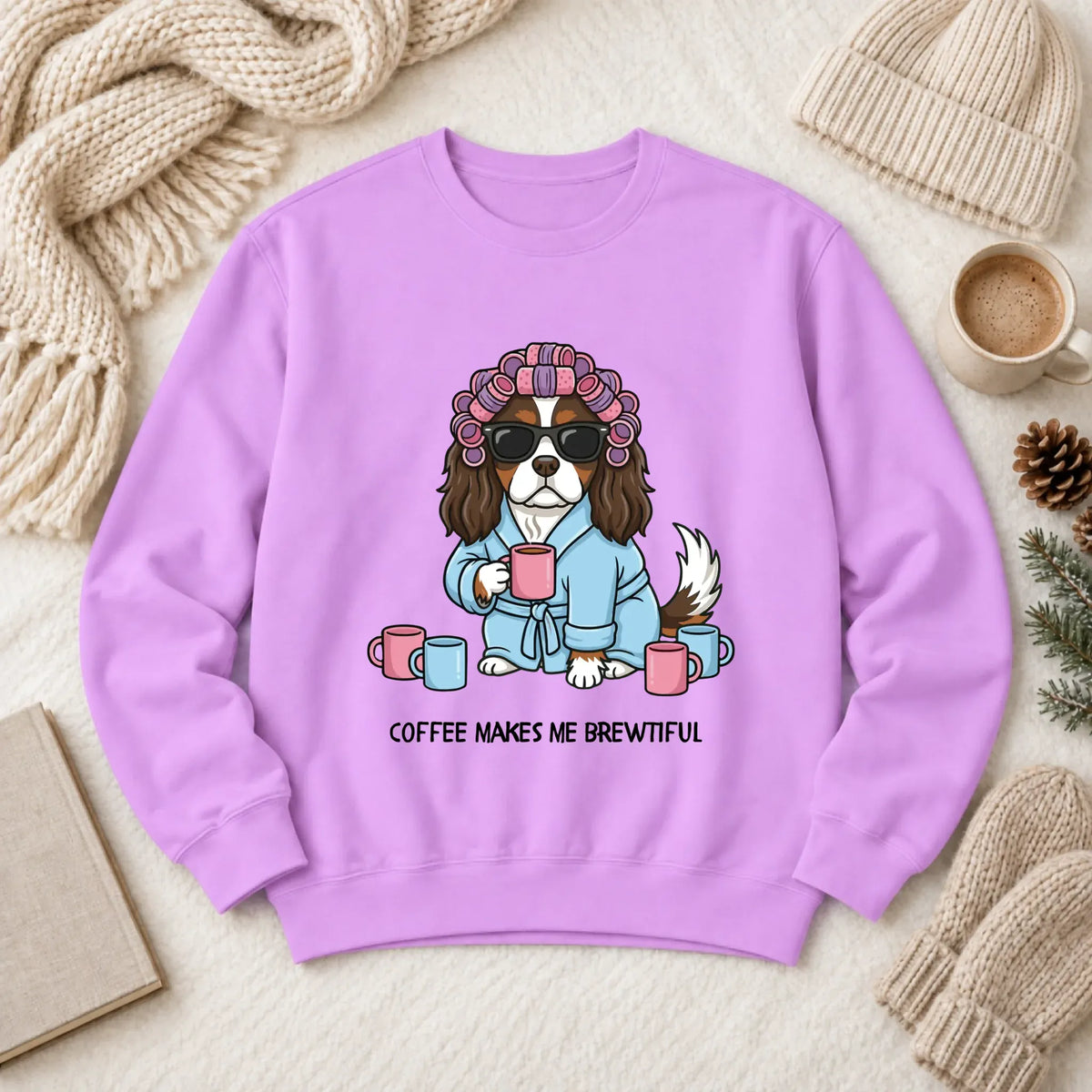 Custom Cavalier Funny Coffee Unisex Sweatshirt Neon Violet