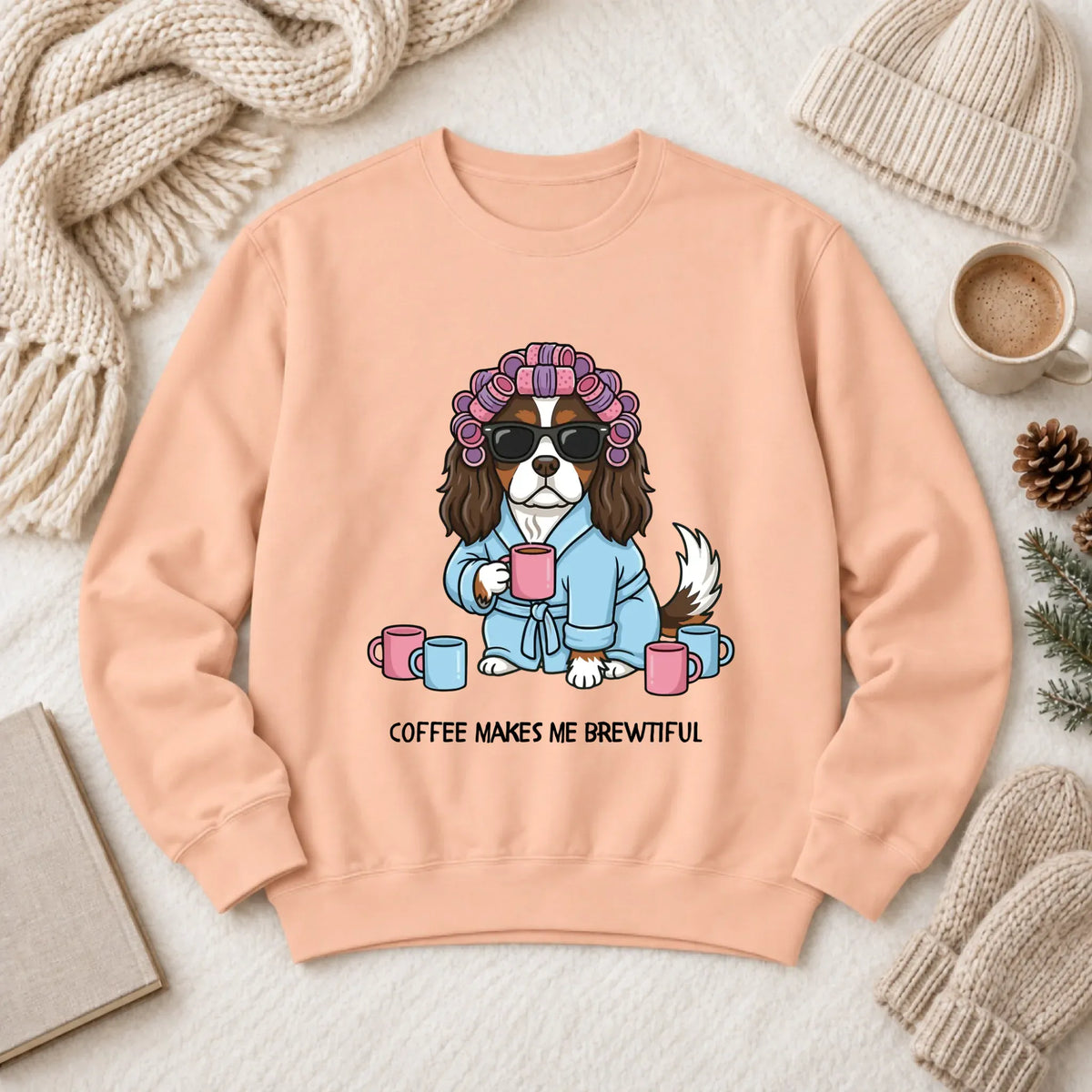 Custom Cavalier Funny Coffee Unisex Sweatshirt Peachy