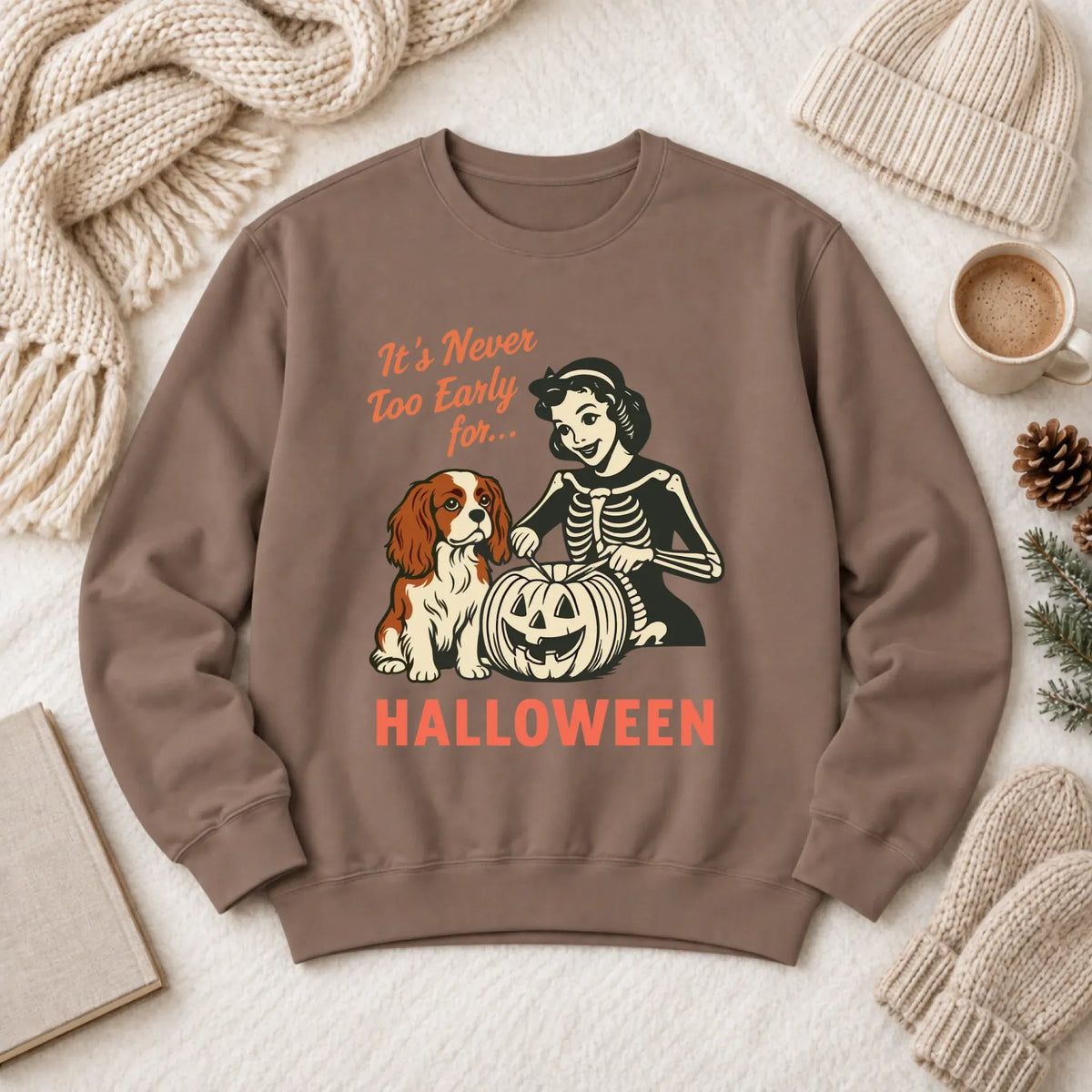 Custom Cavalier Funny Halloween Unisex Sweatshirt 1466 LW Sweatshirt Dark Espresso