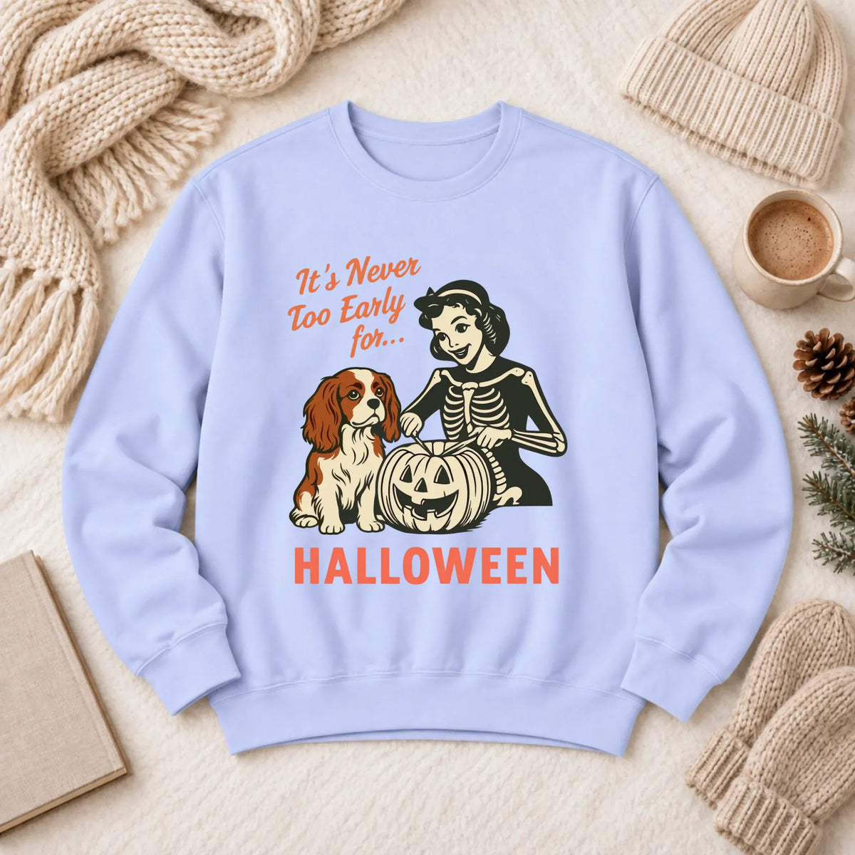 Custom Cavalier Funny Halloween Unisex Sweatshirt 1466 LW Sweatshirt Light Hydrangea