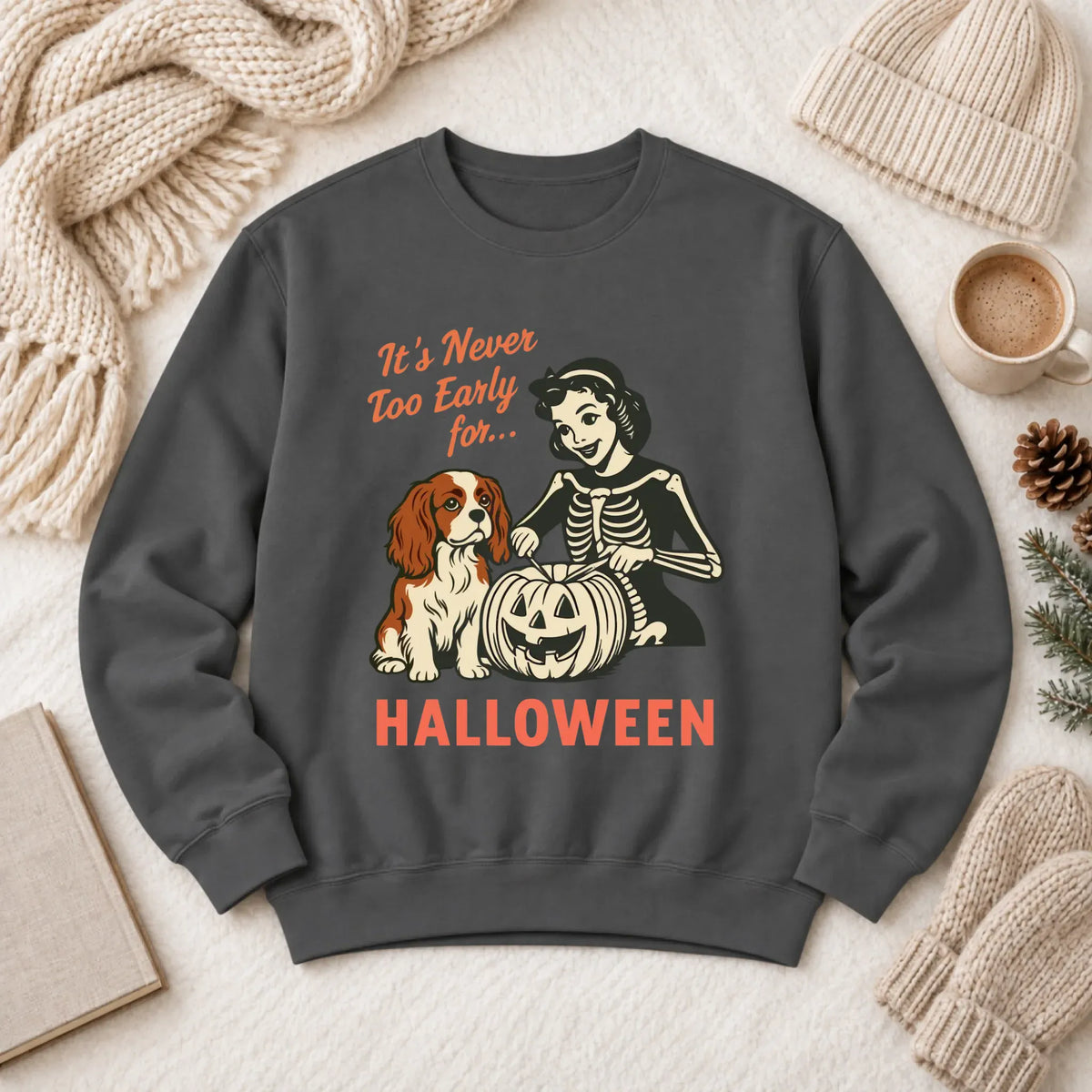 Custom Cavalier Funny Halloween Unisex Sweatshirt 1466 LW Sweatshirt Dark Pepper