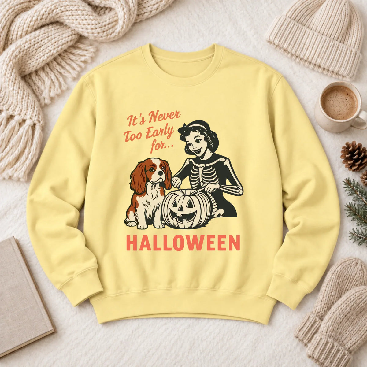 Custom Cavalier Funny Halloween Unisex Sweatshirt 1466 LW Sweatshirt Light Butter