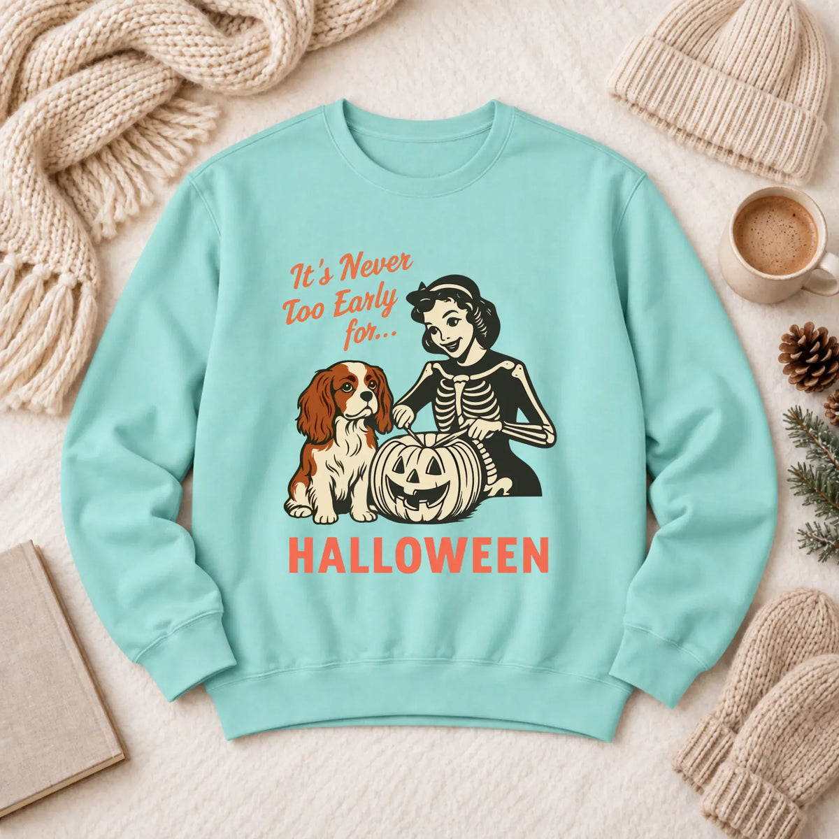 Custom Cavalier Funny Halloween Unisex Sweatshirt 1466 LW Sweatshirt Light Chalky Mint
