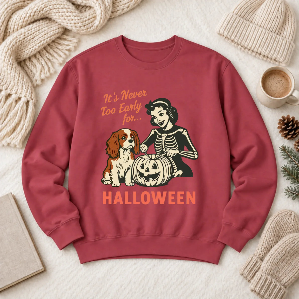 Custom Cavalier Funny Halloween Unisex Sweatshirt 1466 LW Sweatshirt Dark Crimson