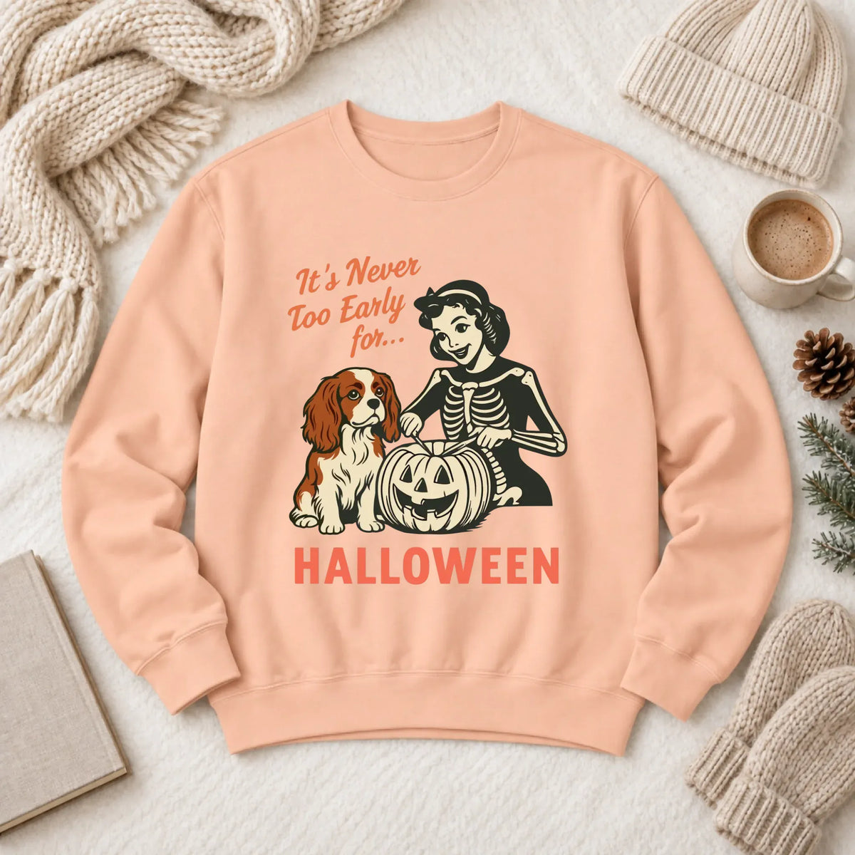 Custom Cavalier Funny Halloween Unisex Sweatshirt 1466 LW Sweatshirt Light Peachy