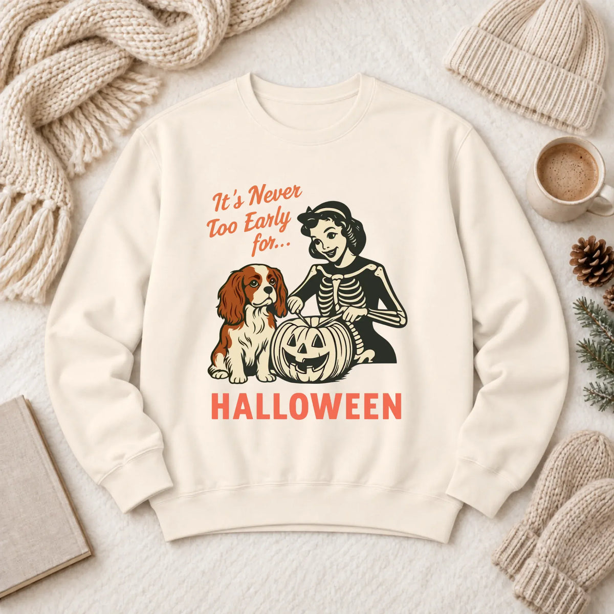Custom Cavalier Funny Halloween Unisex Sweatshirt 1466 LW Sweatshirt Light Ivory