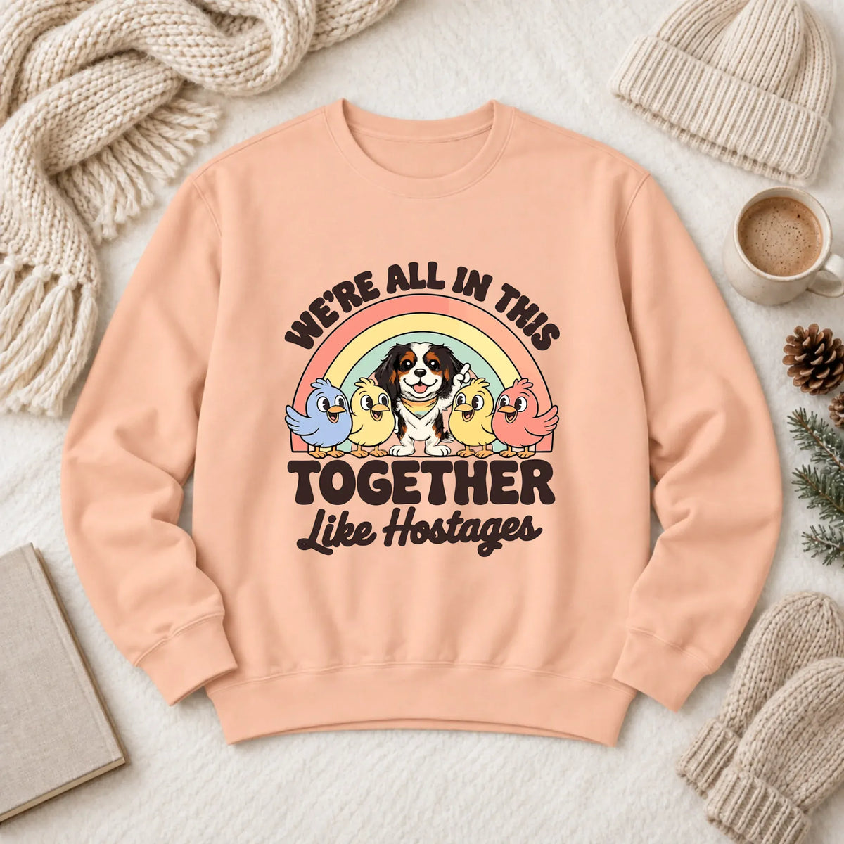 Custom Cavalier Funny Hostage Situation Unisex Sweatshirt Peachy