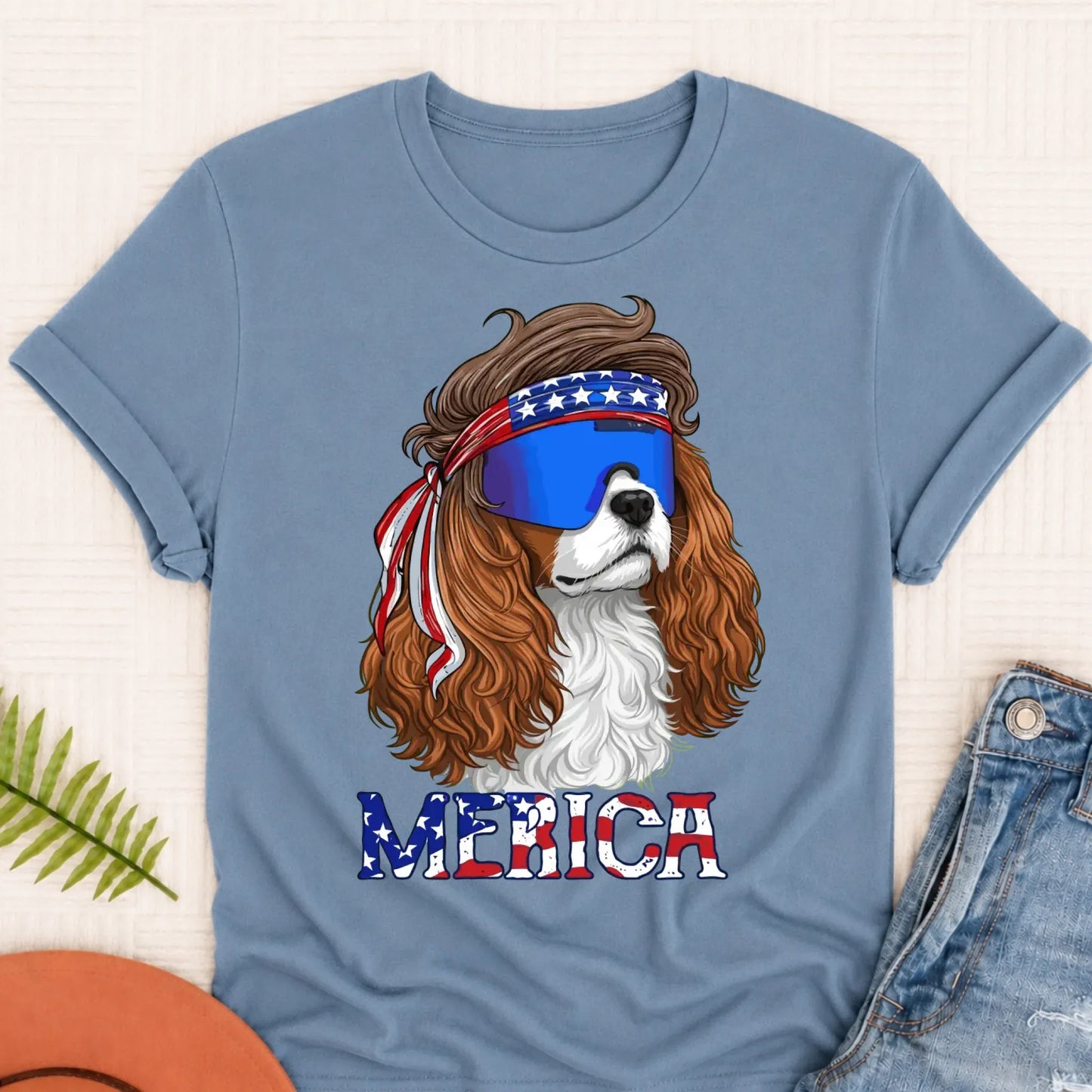 Custom Cavalier Funny Merica USA Unisex Tshirt Blue Jean