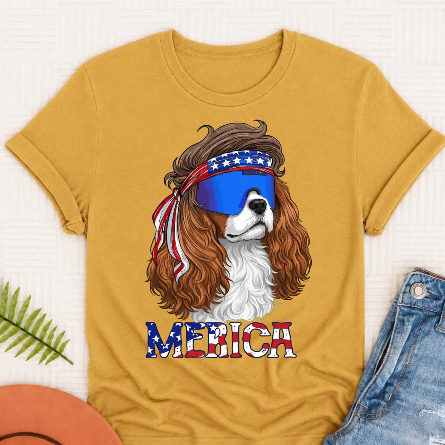 Custom Cavalier Funny Merica USA Unisex Tshirt Mustard