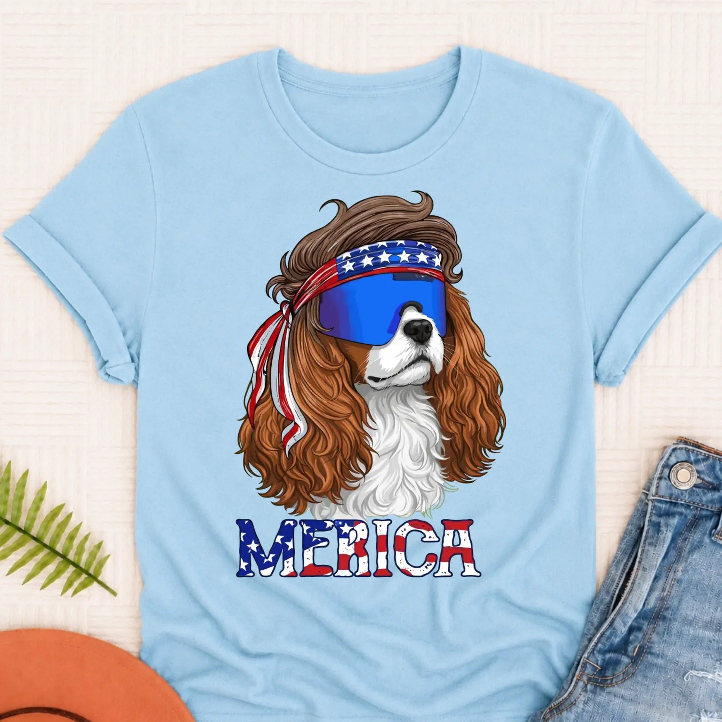 Custom Cavalier Funny Merica USA Unisex Tshirt Chambray