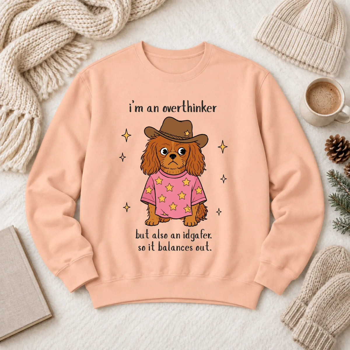 Custom Cavalier Funny Overthinker Unisex Sweatshirt Peachy