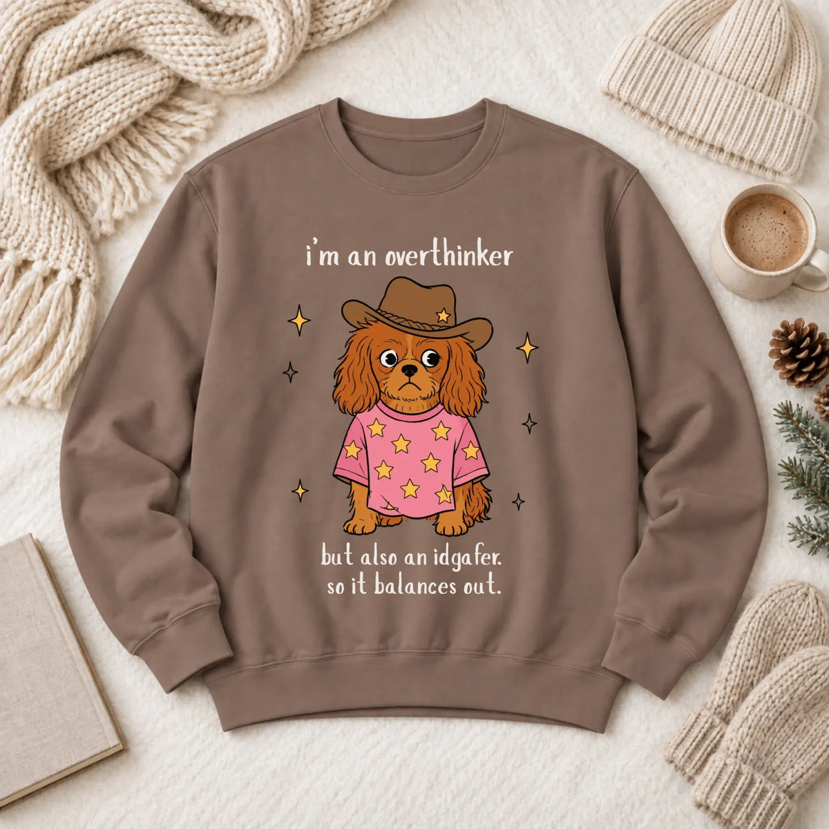 Custom Cavalier Funny Overthinker Unisex Sweatshirt Espresso