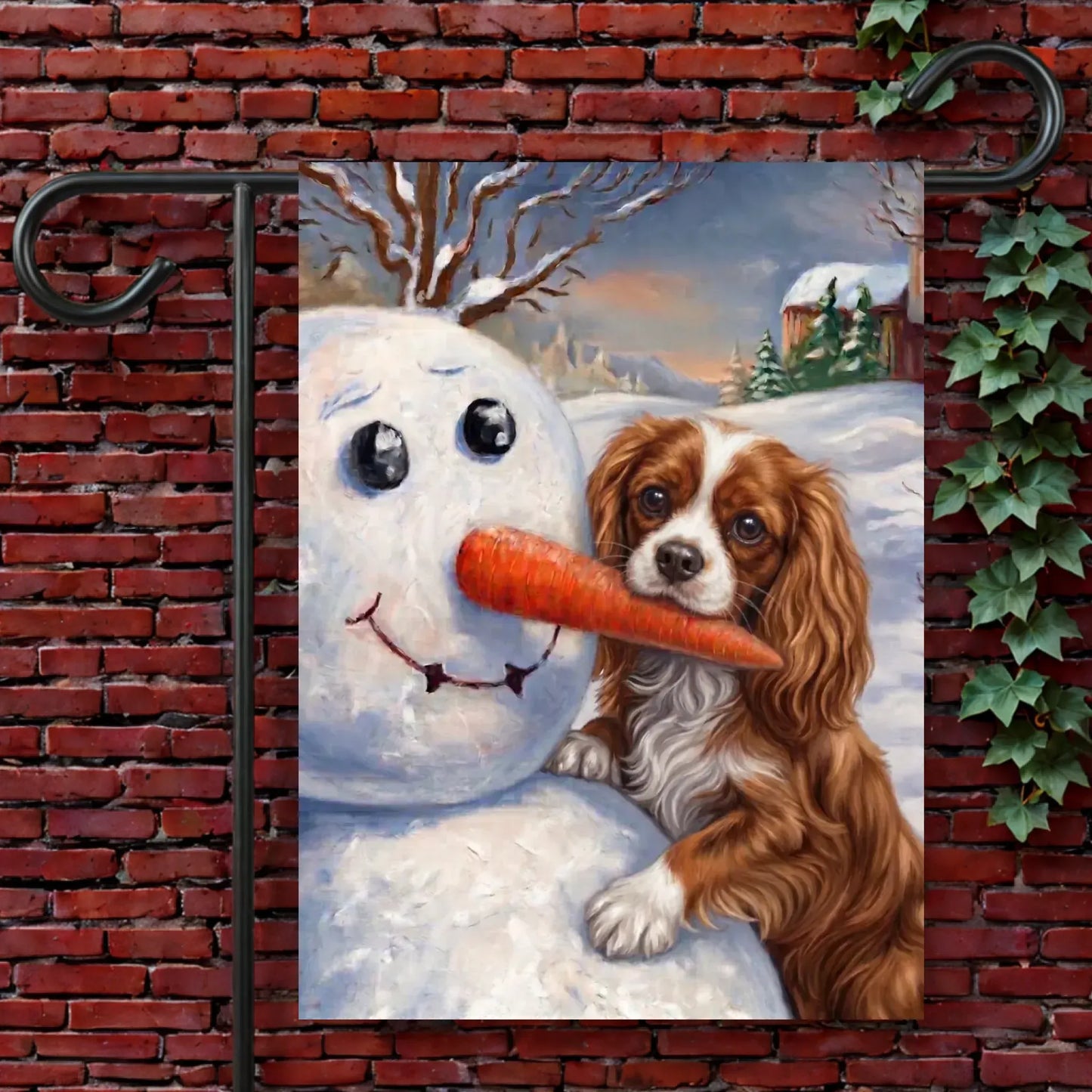 Custom Cavalier Funny Snowman Garden Flag 12'' × 18''