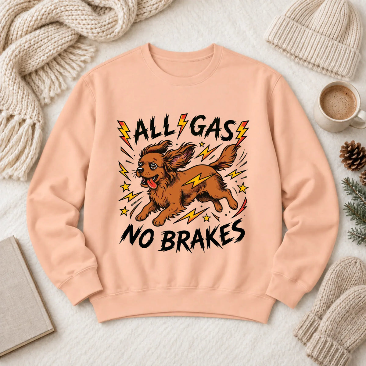Custom Cavalier Funny Zoomies Unisex Sweatshirt 1466 LW Sweatshirt Light Peachy