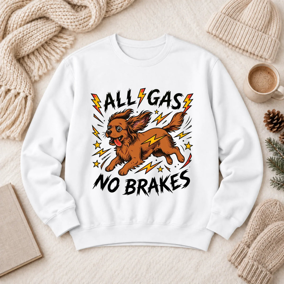 Custom Cavalier Funny Zoomies Unisex Sweatshirt 1466 LW Sweatshirt Light White