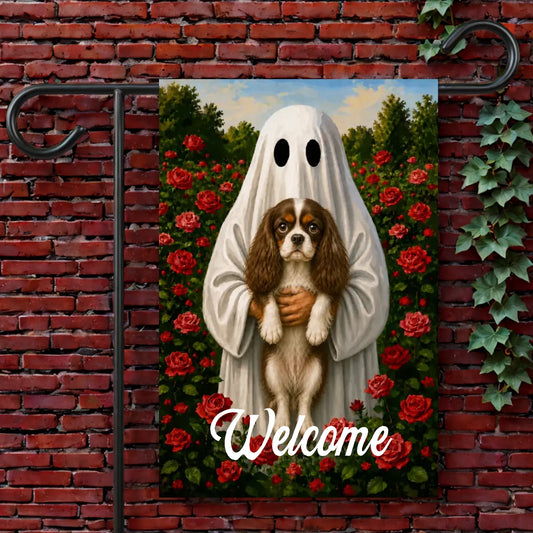 Custom Cavalier Ghost Halloween Garden Flag 12'' × 18''