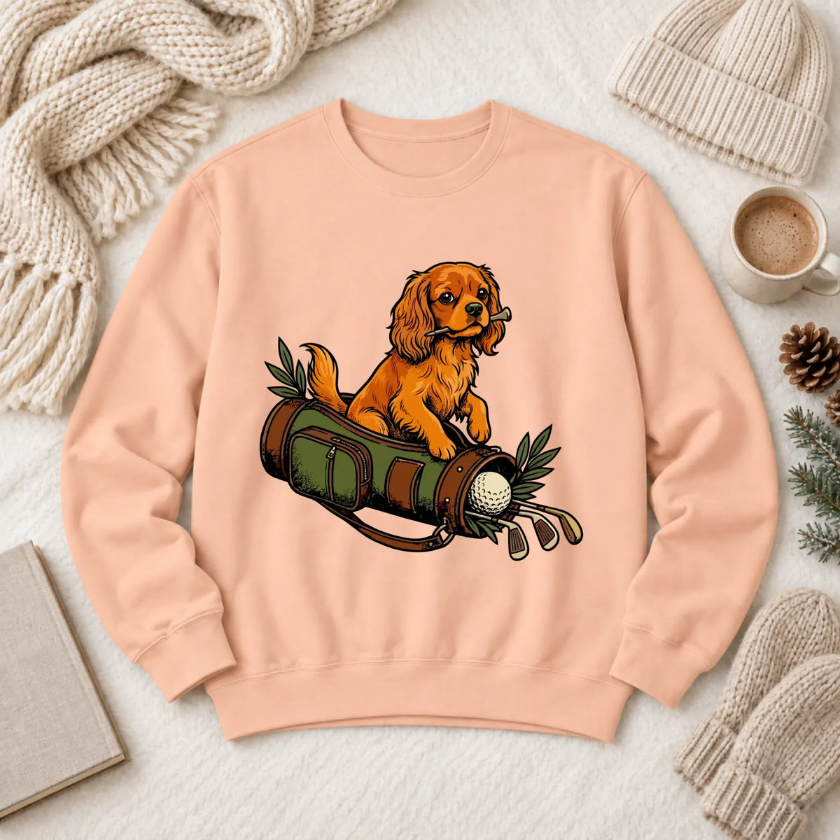 Custom Cavalier Golf Bag Golfer Unisex Sweatshirt Peachy
