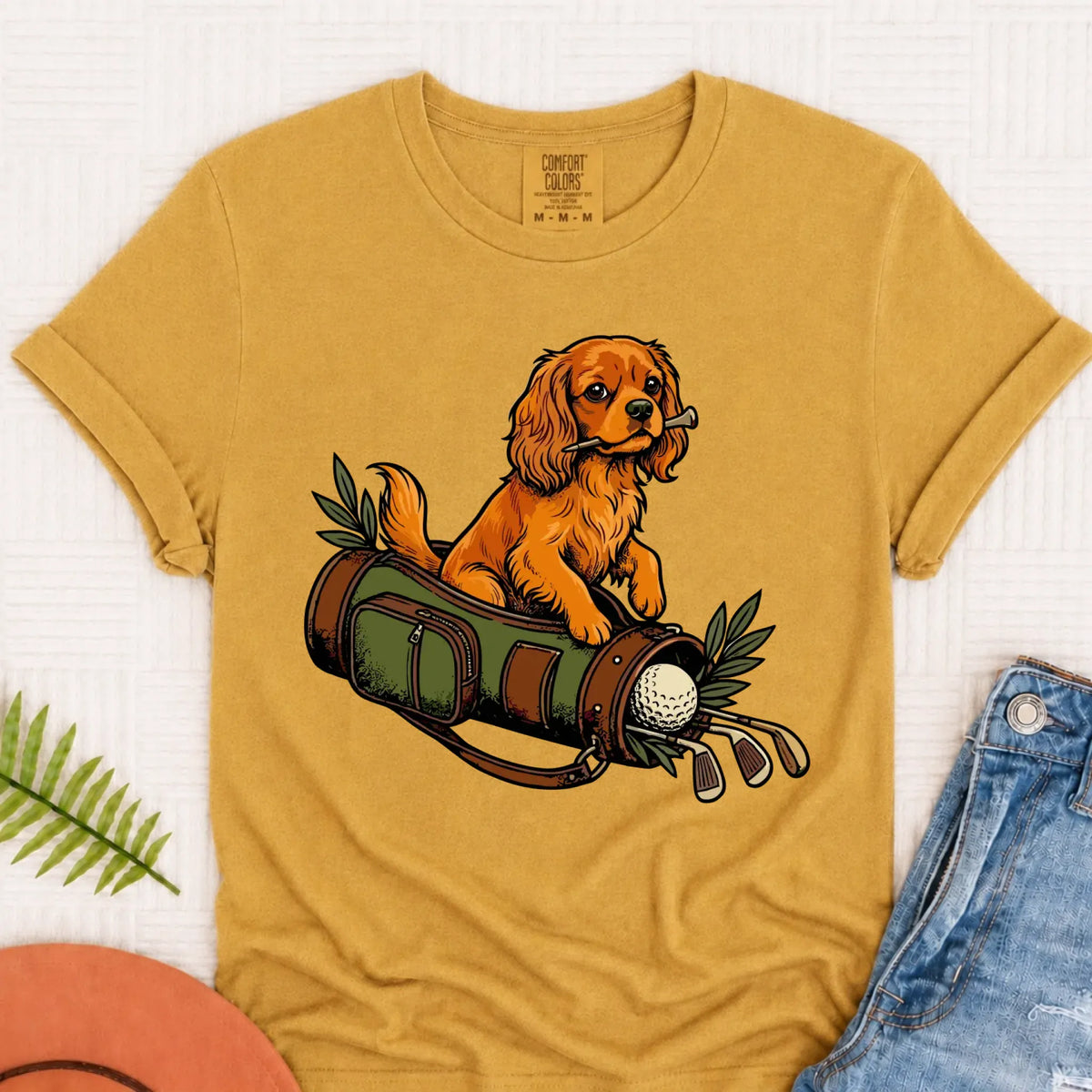 Custom Cavalier Golf Bag Golfer Unisex Tshirt Mustard