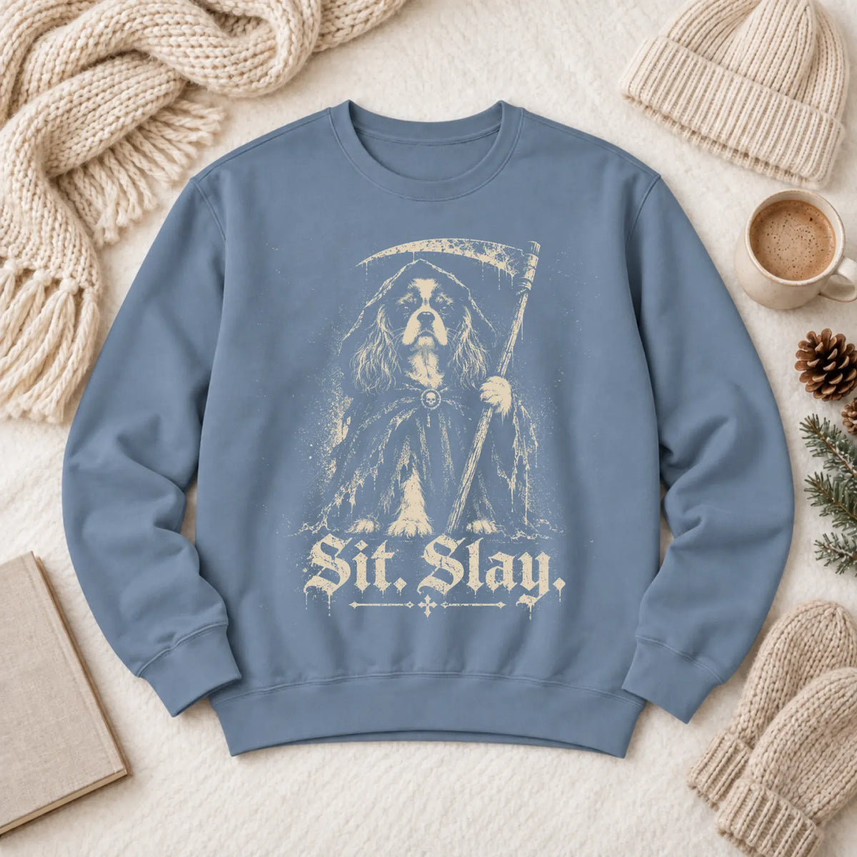 Custom Cavalier Grim Reaper Halloween Unisex Sweatshirt Blue Jean